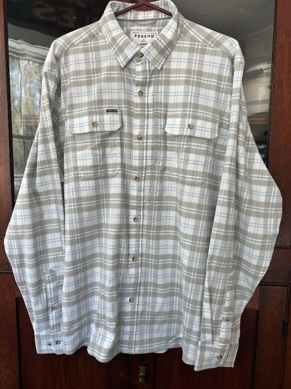 PONCHO Mens Performance Flannel Shirt Button Down Size XL Slim